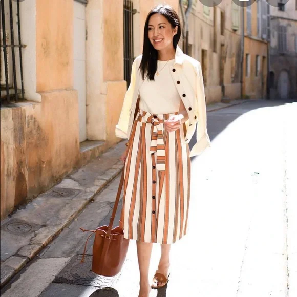 Sezane Striped Skirt in Brown and Cream - Picture 3 of 6